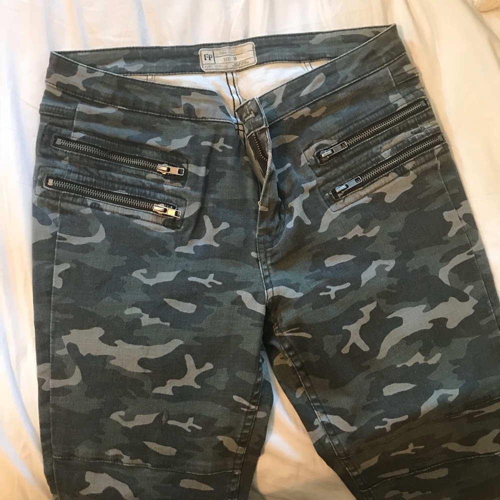 Free People Camo Jeans with Zipper Detail